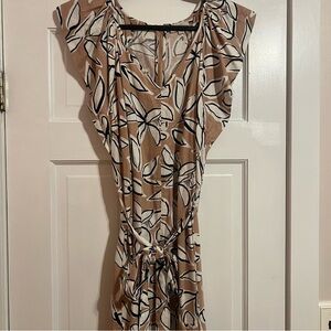 #119 LOFT FLORAL PRINT TAN DRESS SIZE 14